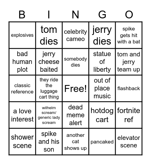 tom and jerry Bingo Card