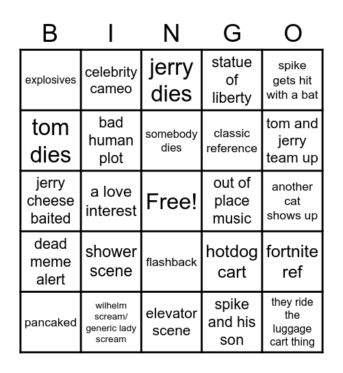 tom and jerry Bingo Card