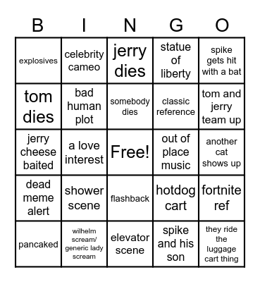 tom and jerry Bingo Card