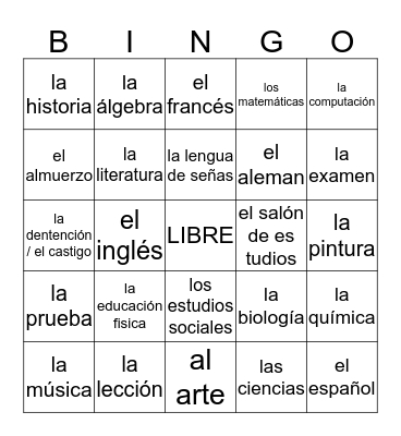 Español-Bingo Card