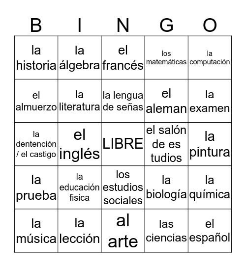 Español-Bingo Card