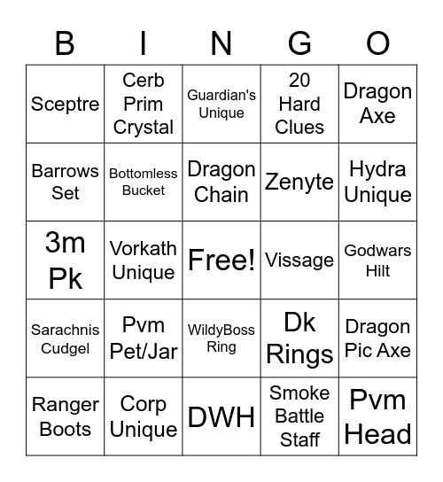 Pvm Bingo Card