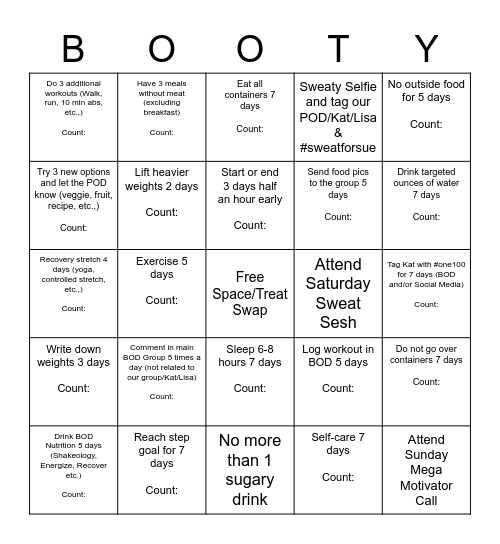 The Booty Bunch! Bingo Card