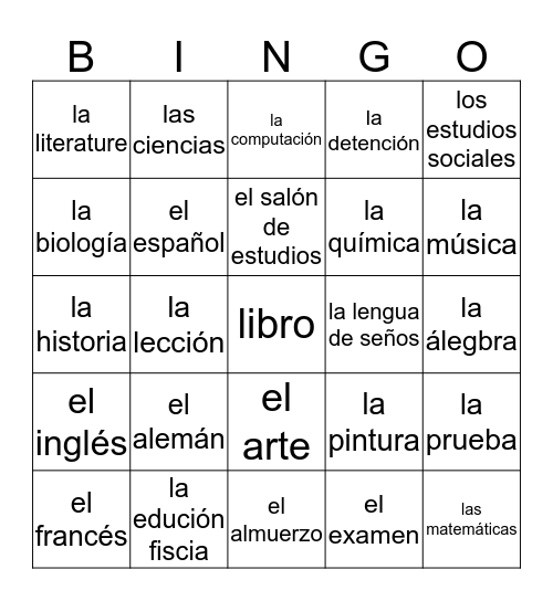 español Bingo Card