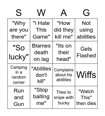 Willie Valorant Bingo Card