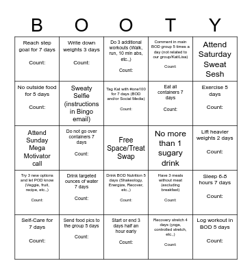 The Booty Bunch! Bingo Card