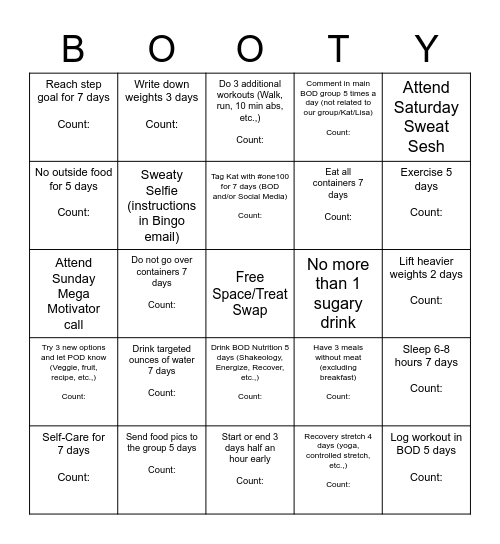 The Booty Bunch! Bingo Card