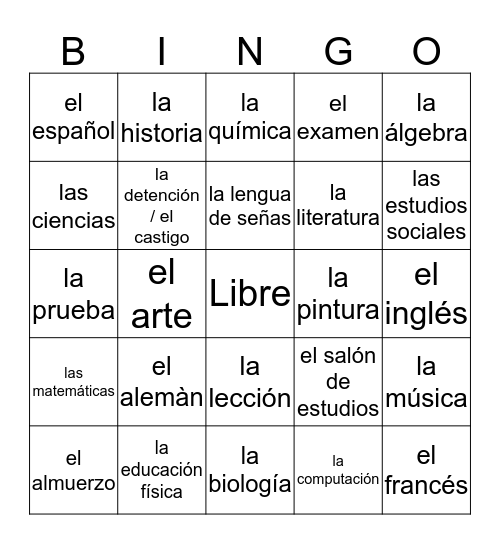 Español ~ Bingo Card