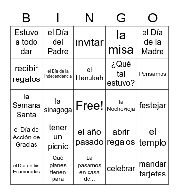 Expresate 9.1 Bingo Card