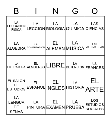 español bingo  Bingo Card