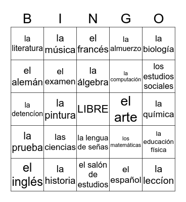 Español-Bingo Card