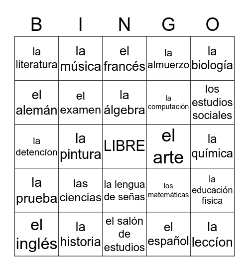 Español-Bingo Card