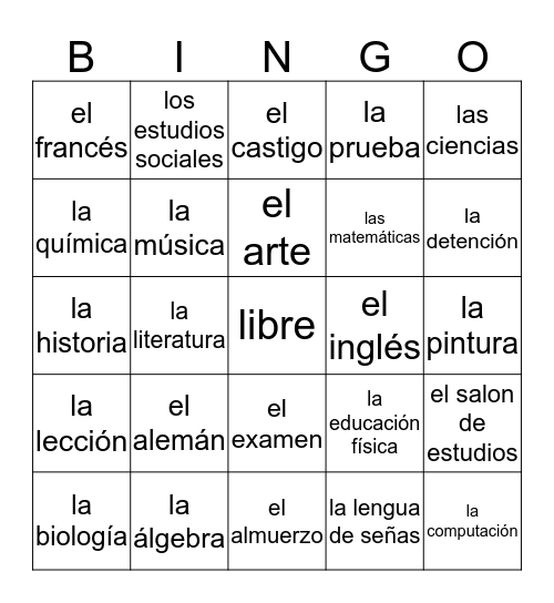 español bingo Card