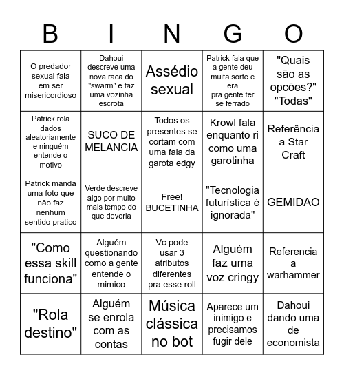 Bingo Sanidade Mental Bingo Card