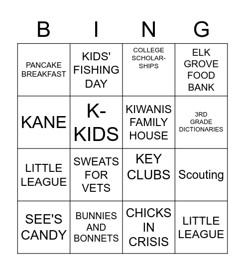 Rancho Murieta KIWANIS Bingo Card