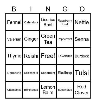 Traditional Medicinals Bingo Card