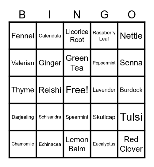Traditional Medicinals Bingo Card