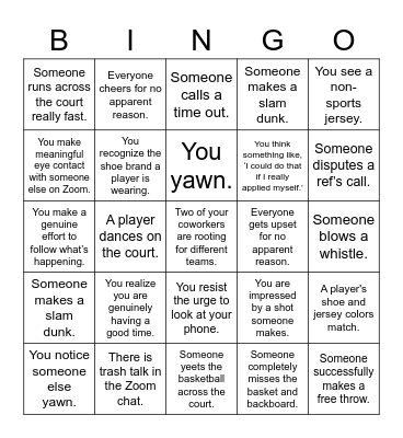 Non-Basketball-Fan BINGO Card