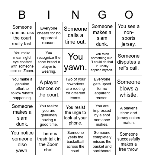 Non-Basketball-Fan BINGO Card