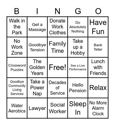 Retirement Bingo Card