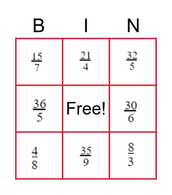 Multiply fraction by whole number Bingo Card