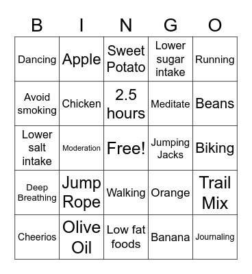 Healthy Heart Bingo Card