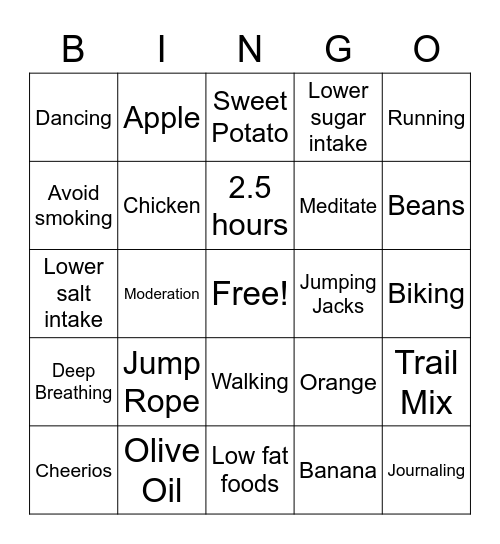 Healthy Heart Bingo Card