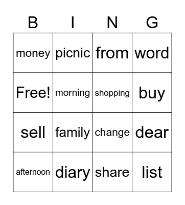 * and ** Bingo Card
