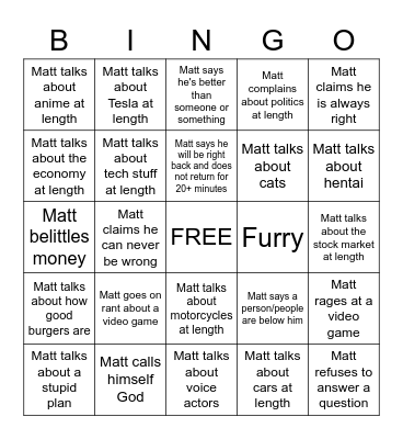 Matt Bingo Card