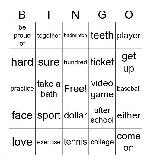 7th Grade Vocab Bingo Card