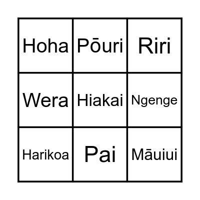 Te Reo - Feelings Bingo Card