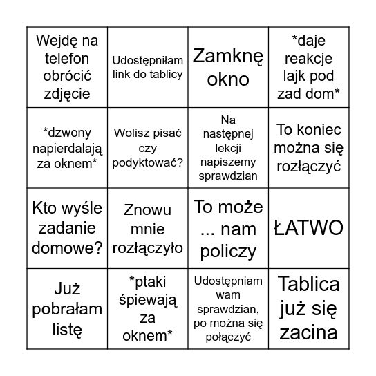 Pani Kinalska Bingo Card