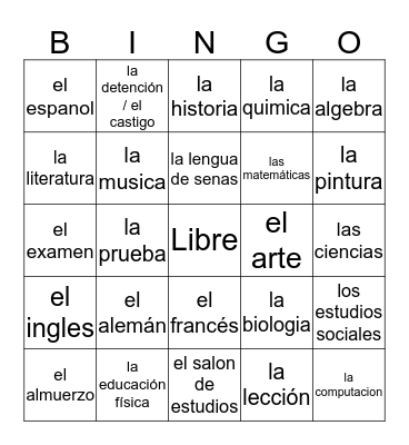 Español-Bingo Card