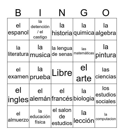 Español-Bingo Card