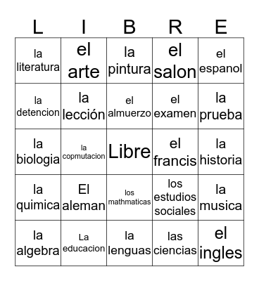 Espa nol - bingo Card