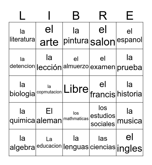 Espa nol - bingo Card