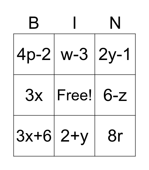 What's Your Expression? Bingo Card