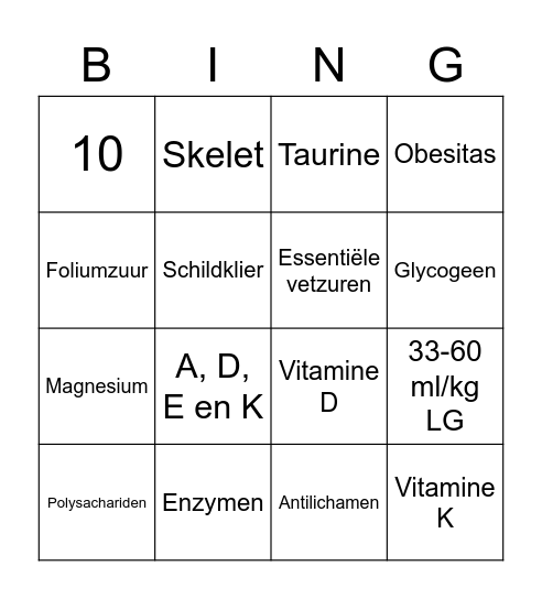 H1: Voedingsstoffen Bingo Card