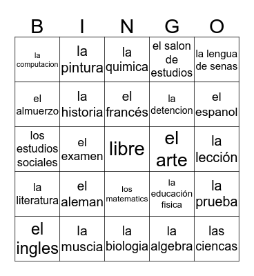 Spanish Bingo Card
