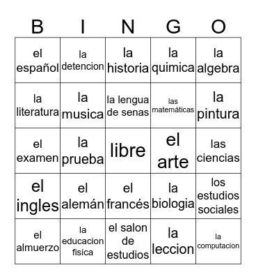 Español Bingo Card