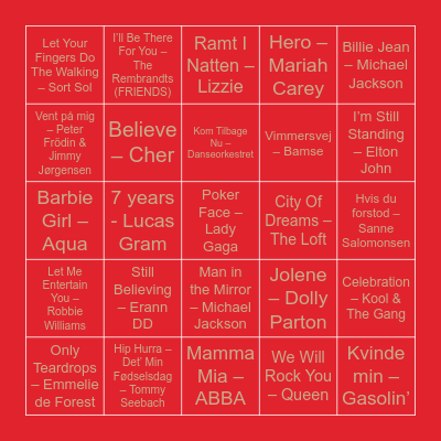 Greatest Hits Bingo Card