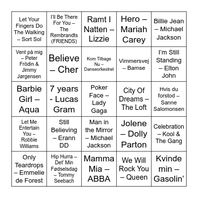 Greatest Hits Bingo Card