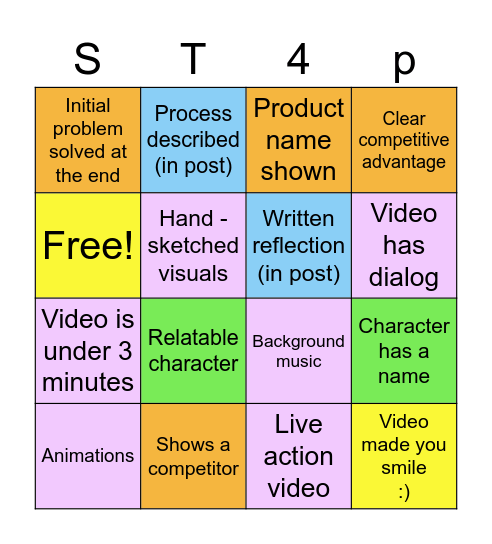 Concept Video Showcase Bingo Card