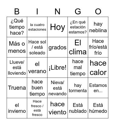 el tiempo-Sra Dean Bingo Card