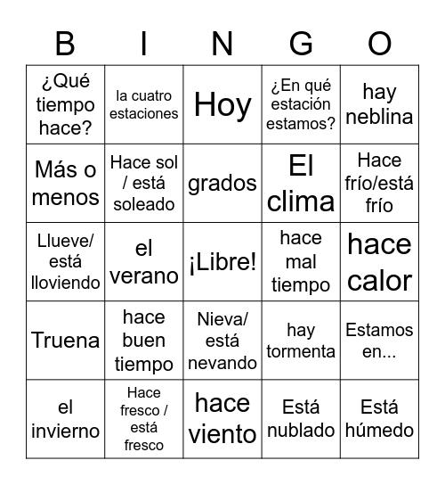 el tiempo-Sra Dean Bingo Card