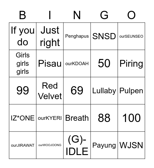 Bingonya yeri Bingo Card