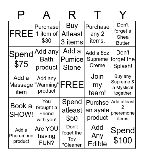 Athena's Party Bingo Card