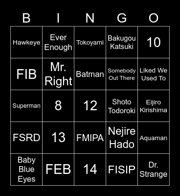 Steve Bingo Card