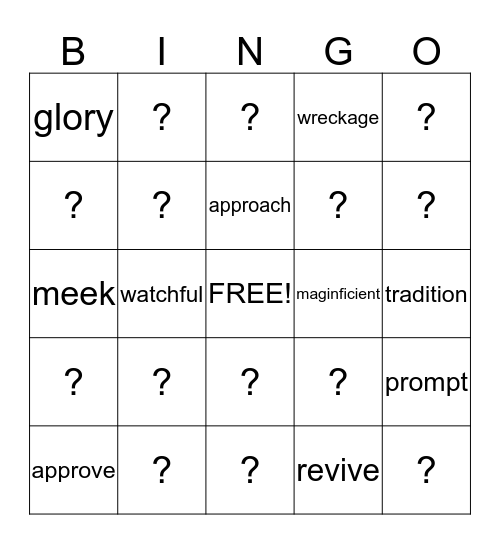 5th Grade Bingo Card