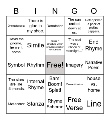 Poetry Terms Bingo Card